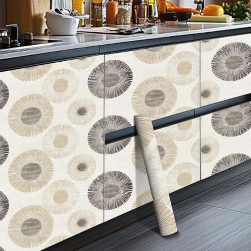 HOMETITUTE Neutral Circle Peel and Stick Wallpaper 118.1x17.7 Inch Vinyl - color: Beige Geometric Circle