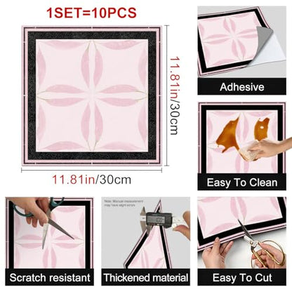 HOMETITUTE Pink Glitter Leaf Petal Floor 12in Vinyl Tile - color: Pink