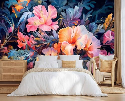 Jdayda Hand-Painted Pink Botanical Floral Wall Mural - color: MURAL-307, size: 86" x 57"