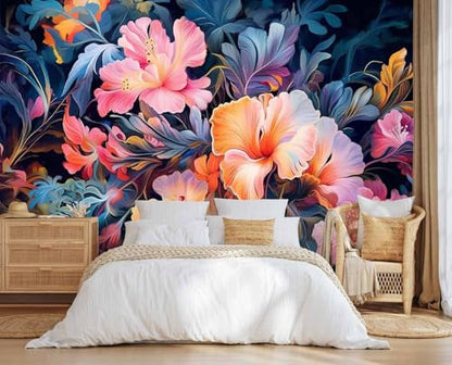 Jdayda Hand-Painted Pink Botanical Floral Wall Mural - color: MURAL-307, size: 86" x 57"