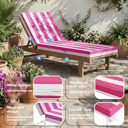 L'AGRATY Chaise Lounge Chair Waterproof Cushion Set of 2 Outdoor for Pool - color: Pink White