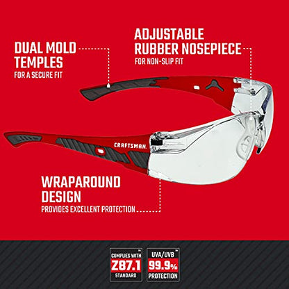 Craftsman 200, Safety Glass, Comfort Fit - Clear, Red Frame - color: Clear