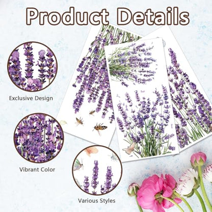 PLIGREAT 3 Sheets Lavender Rub on Transfers for Crafts and Furniture, Rub on Decals Flower Furniture Transfer Stickers for DIY Fridge Door Table Decoration Home Decor Transfer Paper - style: Purple Lavender