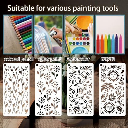 12 Sheets Sun Moon Stencil for Painting, Flower Butterfly Leaf Drawing Stencil Bohemian Style Reusable Art Stencils Template for Painting on Wall Wood Home Decor - style: Sun Moon