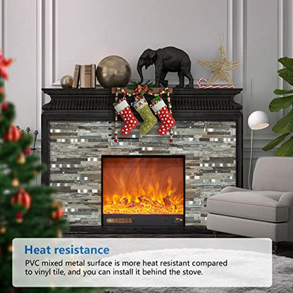 Midcard 10 Sheets Peel and Stick Backsplash PVC Wall Tile,for Kitchen Backsplash - color: Rectangular Distressed Silvery Moon