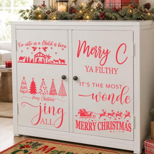 AFRITEE Christmas Stencils for Door Mats Reusable Painting Templates - style: Doormat