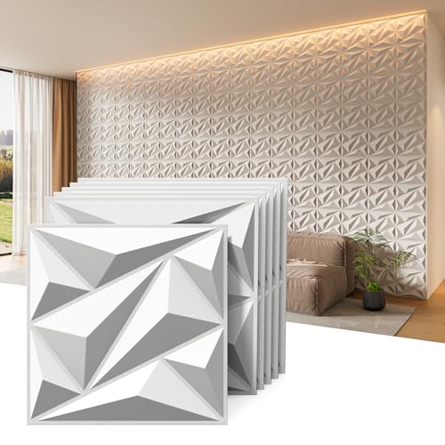 INMOZATA 3D Wall Panels, Diamond Textured PVC Accent Wall Panels - color: A_White