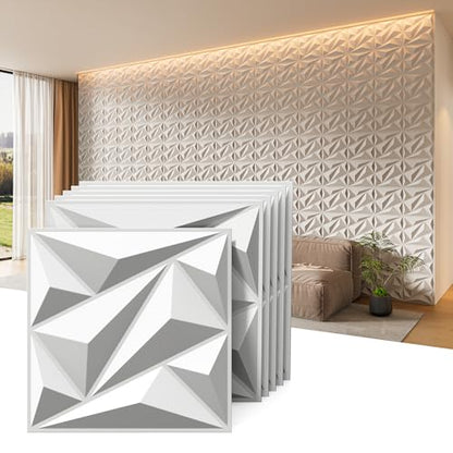 INMOZATA 3D Wall Panels, Diamond Textured PVC Accent Wall Panels - color: A_White