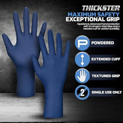 SAS Thickster Powdered Latex Disposable Gloves | 14 Mil - Large | Blue, Box of 50 | 6603 - size: Large