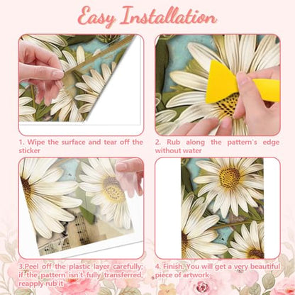 Peacoblue Retro Daisy Scrapbook Rub On Transfers for Furniture Craft 6"x12" - style: Vintage Daisy Scrapbook