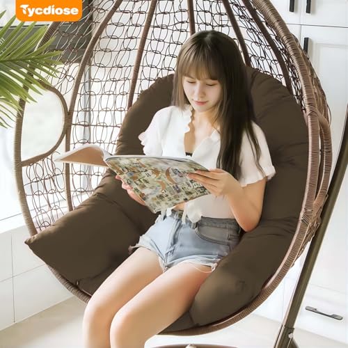Egg Chair Cushion Replacement, Waterproof Outdoor Hanging Egg Swing Chair Cushions Pads, U-Shaped Thickened Cushions for Hanging Eggs Chair with Ties, 47x33x7 Inches (Brown) - color: Brown