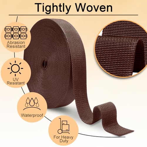 CooBigo 12 Yards Webbing 3/4" & 1" & 1.5" & 2" Polypropylene Webbing Strap 3/4 Inch 1 Inch 1.5 Inch 2 Inch Wide Webbing Strapping for Bags/Lawn Chair/Pool Solar Cover DIY Crafting - color: DarkBrown, size: 1"- 12 Yards