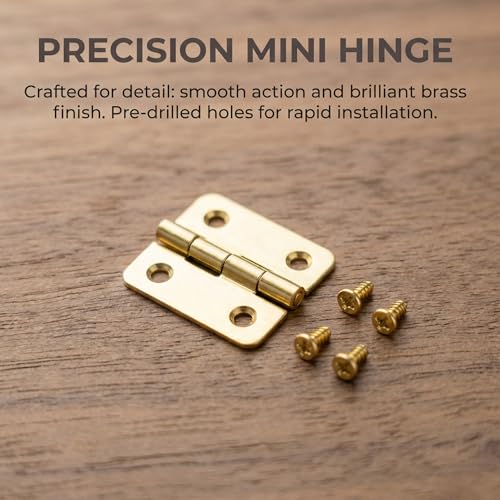 10pcs Small Jewelry Box Hinges with Screws, 1'' Metal Hinge for Wooden Box, Folding Butt Hinges with 4 Holes for Furniture Accessories DIY Crafts - Brass Color
