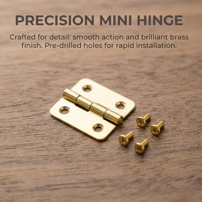 10pcs Small Jewelry Box Hinges with Screws, 1'' Metal Hinge for Wooden Box, Folding Butt Hinges with 4 Holes for Furniture Accessories DIY Crafts - Brass Color