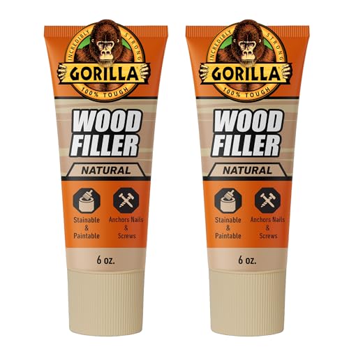 Gorilla All Purpose Wood Filler, Natural Color, 6 Ounce Tube (Pack of 2) - Water Resistant for Indoor or Outdoor Projects and Repairs - color: Natural, size: 2 - Pack