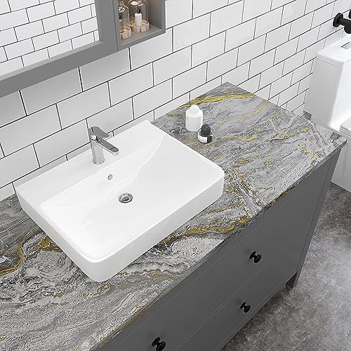 VEELIKE 32''x354'' Wide Matte Grey Gold Liquid Marble Countertop Contact Paper Waterproof Kitchen Countertop Peel and Stick Marble Wallpaper Peel and Stick Countertop Vinyl for Bathroom Table Walls - size: 32" x 354"