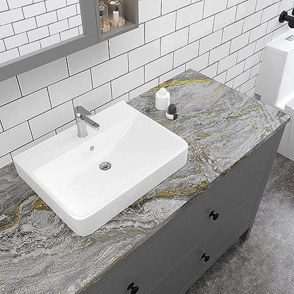 VEELIKE 32''x354'' Wide Matte Grey Gold Liquid Marble Countertop Contact Paper Waterproof Kitchen Countertop Peel and Stick Marble Wallpaper Peel and Stick Countertop Vinyl for Bathroom Table Walls - size: 32" x 354"
