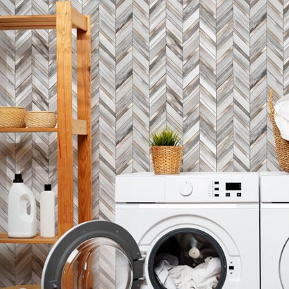 Yipscazo 10-Sheet Wood Grain Herringbone Peel and Stick Backsplash for Kitchen Walls,Heat Resistant PVC Mixed Metal Stick on Backsplash Tiles,Waterproof Peel and Stick Tile for Bathroom&Shower - color: Wood Grain + Gold Metal