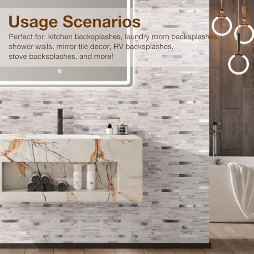 Peel and Stick Backsplash Tile Waterproof Removable PVC Wall Sticker 3D Faux Stone Marble Brick White Accent Panels (Polished Eurasia Silver - Gray, 40 Tiles - 18 sq. ft. (1.68 m²)) - color: Polished Eurasia Silver - Gray, size: 40 Tiles - 18 sq. ft. (1.6