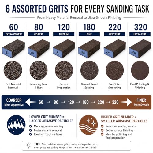 Sanding Sponge, Coarse Medium Fine Grit Sanding Block, Sander Sponges for Drywall Metal, Sandpaper Sponge Sanding Blocks for Wood (4, 60/80/120/180) - size: 60/80/120/220
