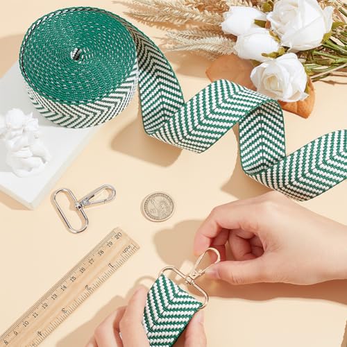 BENECREAT Cotton and Polycotton Webbing - Jacquard and Flat Webbing Striped Pattern for Bag Handles - color: Green
