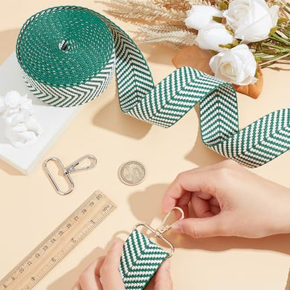BENECREAT Cotton and Polycotton Webbing - Jacquard and Flat Webbing Striped Pattern for Bag Handles - color: Green
