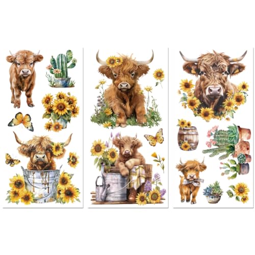 Peacoblue Highland Cattle Rub On Transfers for Furniture Craft 6"x12" - style: Highland Cattle
