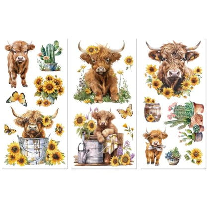 Peacoblue Highland Cattle Rub On Transfers for Furniture Craft 6"x12" - style: Highland Cattle