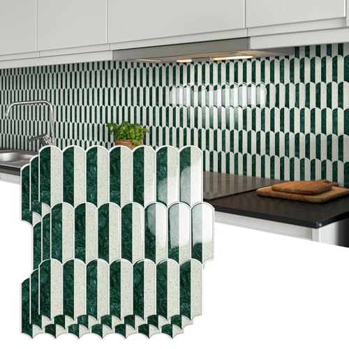 10-Sheet Upgraded Thicker Peel and Stick Kitchen Backsplash Tiles,Waterproof Self-Adhesive Vinyl Wall Tile Stick on Backsplash for Kitchen,Bathroom,Fireplace and RV(Green,12"×12") - color: Green