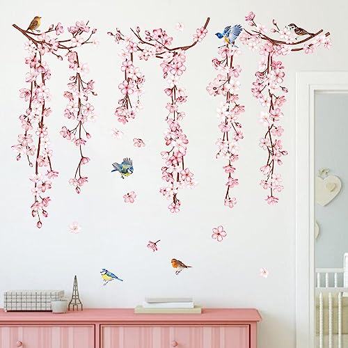 decalmile Cherry Blossom Flower Vine Floral Tree Wall Decals Stickers - color: B