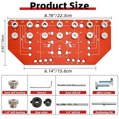 7 Holes Shelf Pin Jig and Hinge Jig, 1/4 Inch and 5mm