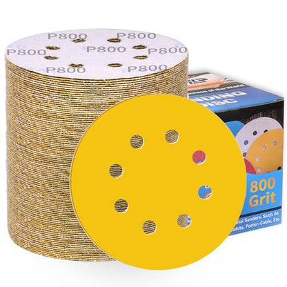 100Pcs Sanding Discs 5 Inch 8 Hole 800-Grit Hook and Loop Sandpaper Pads Orbital Sander Sandpaper Gold Sanding Disc for Woodworking Hardwood Automotive Finishing Discs-ALPXUXP - style: Aluminum Oxide