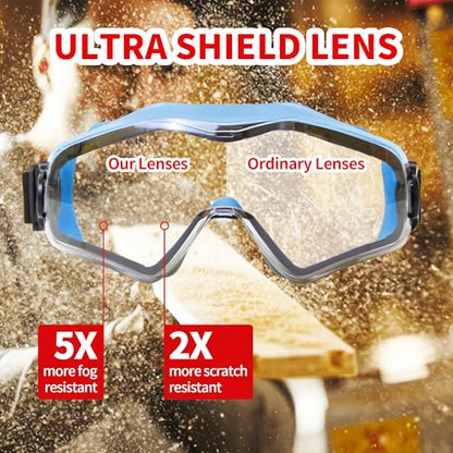 ANSI Z87.1 Safety Goggles, Anti-Fog Scratch-Resistant Eye Protection, Blue - style: Goggles Blue