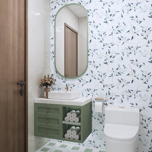 Laatse Light Leaf Floral Wallpaper Peel and Stick 17.5" x 118", White Blue - color: Blue, size: 17.5" x 118"