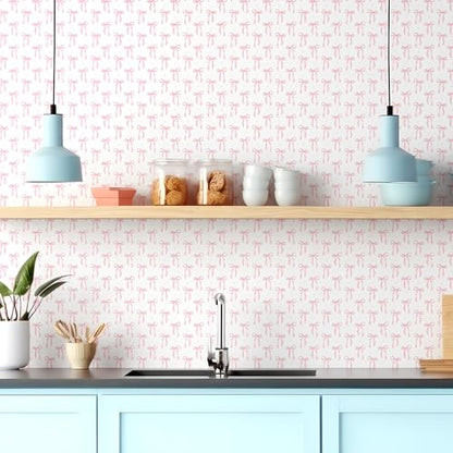 Drydiet Pink Bow Wallpaper Peel and Stick Contact Paper 11.8 in x 78.7 in - color: Pink, size: 11.8 in x 78.7 in, style: Bow