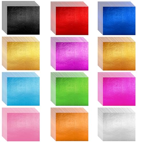 240 Sheets Gold Leaf Sheets- 12 Colors Gold Foil Sheets for Crafts, 3.35 in