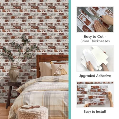 Commomy Faux Brick Panels Peel and Stick Wall Stickers 10 Pcs 11.8" x 11.8" - color: BRICK-PYU