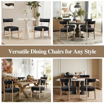 ZJhome Modern Dining Chairs Set of 2 – Mid-Century Modern Faux Leather Upholstered Kitchen & Dining Room Chairs with Curved Back, Oversized Rounded Seat, Sturdy Wood Frame, Black - color: Black Leather, size: Set of 2