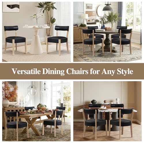 ZJhome Modern Dining Chairs Set of 6 – Mid-Century Modern Faux Leather Upholstered Kitchen & Dining Room Chairs with Curved Back, Oversized Rounded Seat, Sturdy Wood Frame, Black - color: Black Leather, size: Set of 6
