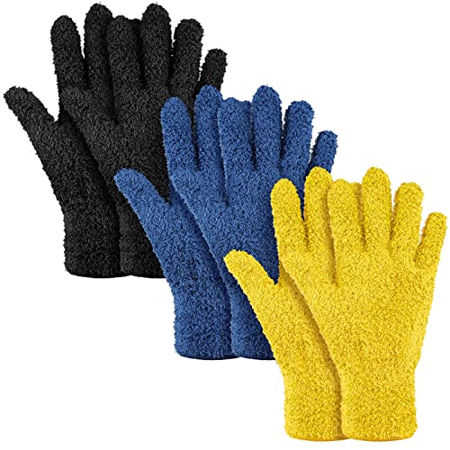 Patelai 3 Pairs Microfiber Dusting Gloves for Plants Leaf, Small - color: Black, Navy, Yellow, size: Small