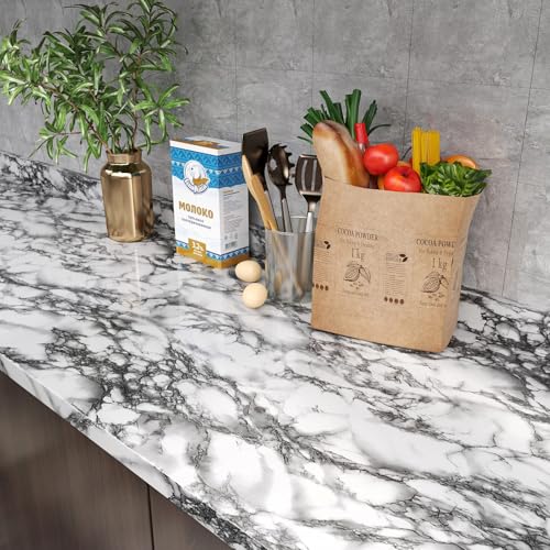 Yenhome 30"X393" Marble Vinyl Countertop Wrap Waterproof Contact Paper Peel and Stick Countertops for Kitchen Bathroom Backsplash Self Adhesive Wallpaper Glossy Grey Marble Contact Paper for Cabinets - size: 30"W x 393"L