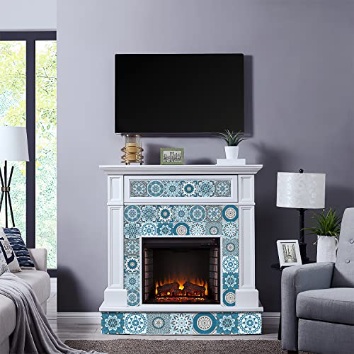 Easy Peel Stick Vinyl Moroccan Tile Decals 4x4in Stick on backsplash,24Pc - color: Cyan Mandala 3.93x3.93