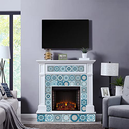 Easy Peel Stick Vinyl Moroccan Tile Decals 4x4in Stick on backsplash,24Pc - color: Cyan Mandala 3.93x3.93