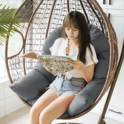 Egg Chair Cushion Replacement, Waterproof Outdoor Hanging Egg Swing Chair Cushions Pads, U-Shaped Thickened Cushions for Hanging Eggs Chair with Ties, 47x33x7 Inches (Grey) - color: Grey