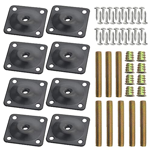 WMYCONGCONG 8 Sets Leg Mounting Plates 11 Degree Angled, Furniture Leg Plate Attachment T-Plate Industrial Strength 5/16" (M8) Heavy Duty Sofa Legs with Hanger Bolts Screws for Couches Seats (Black)