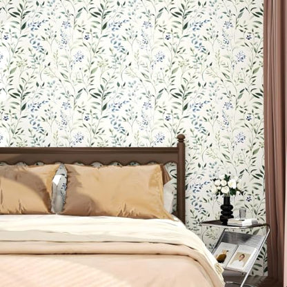 ILHIIOR Blue Leaf Peel and Stick Wallpaper Boho 17.5 x787 Inches - color: Green, size: 17.5" x 787"