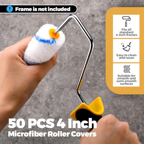 Leumoi 50 Pcs 4 Inch Microfiber Mini Paint Rollers, Blue & White - size: 4 Inch