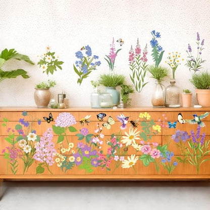Satinior 16 Sheets Summer Wildflower Rub on Transfers Sticker for Crafts Butterfly Bee Bird Flower Rub on Decals for DIY Furniture Scrapbook Wood Fabric Journal Envelope, 5.9 x 5.9 Inch - style: Wildflower