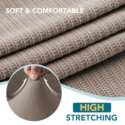 2 Pieces T Cushion Chair Covers with Arms Thick Velvet Couch Cover Stretch T Cushion Sofa Covers for Living Room Chair Cover with Individual T Cushion Covers , Washable (1 Cushion Chair, Taupe) - color: Taupe, size: Armchair (1 Cushion)