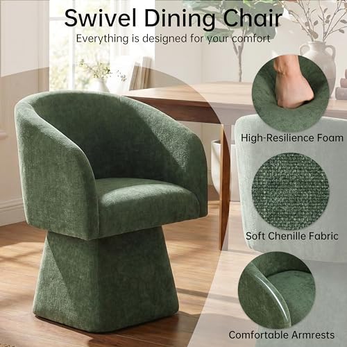 VKNOW Upholstered Swivel Dining Chairs Set of 4 with Barrel Back and Arm - color: Green
